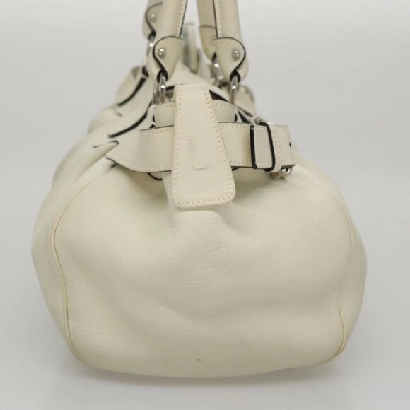 Salvatore Ferragamo Gancini Hand Bag Leather White Silver Auth yk16589 - Picture 5 of 15